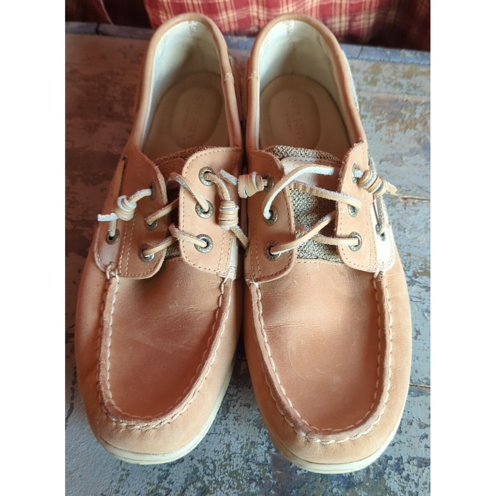 Ladies Sperry Top Tan Brown Leather‎ Size 10 Boat Driving Shoes
